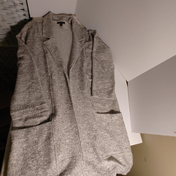 Ladies Long Sweater Jacket Size M Cardigan Black Tweed Pockets - Picture 6 of 11